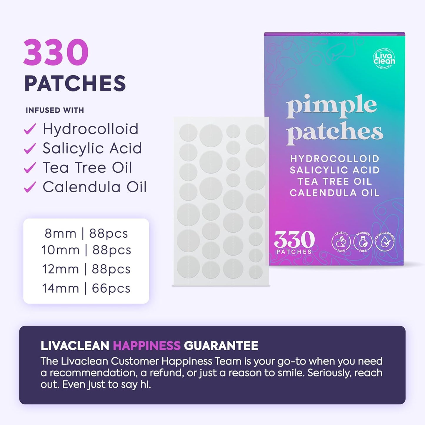 330CT Pimple Patches Salicylic Acid, Tea Tree Oil & Calendula Oil - 4 Sizes