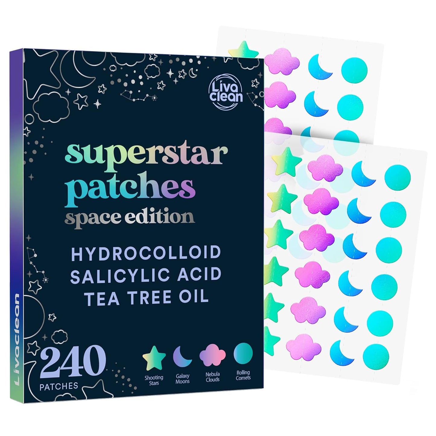 240 CT Holographic Superstars - Space Edition w/Salicylic Acid & Tea Tree Oil