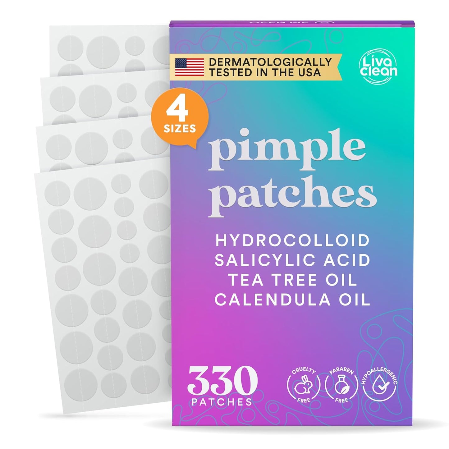 330CT Pimple Patches Salicylic Acid, Tea Tree Oil & Calendula Oil - 4 Sizes