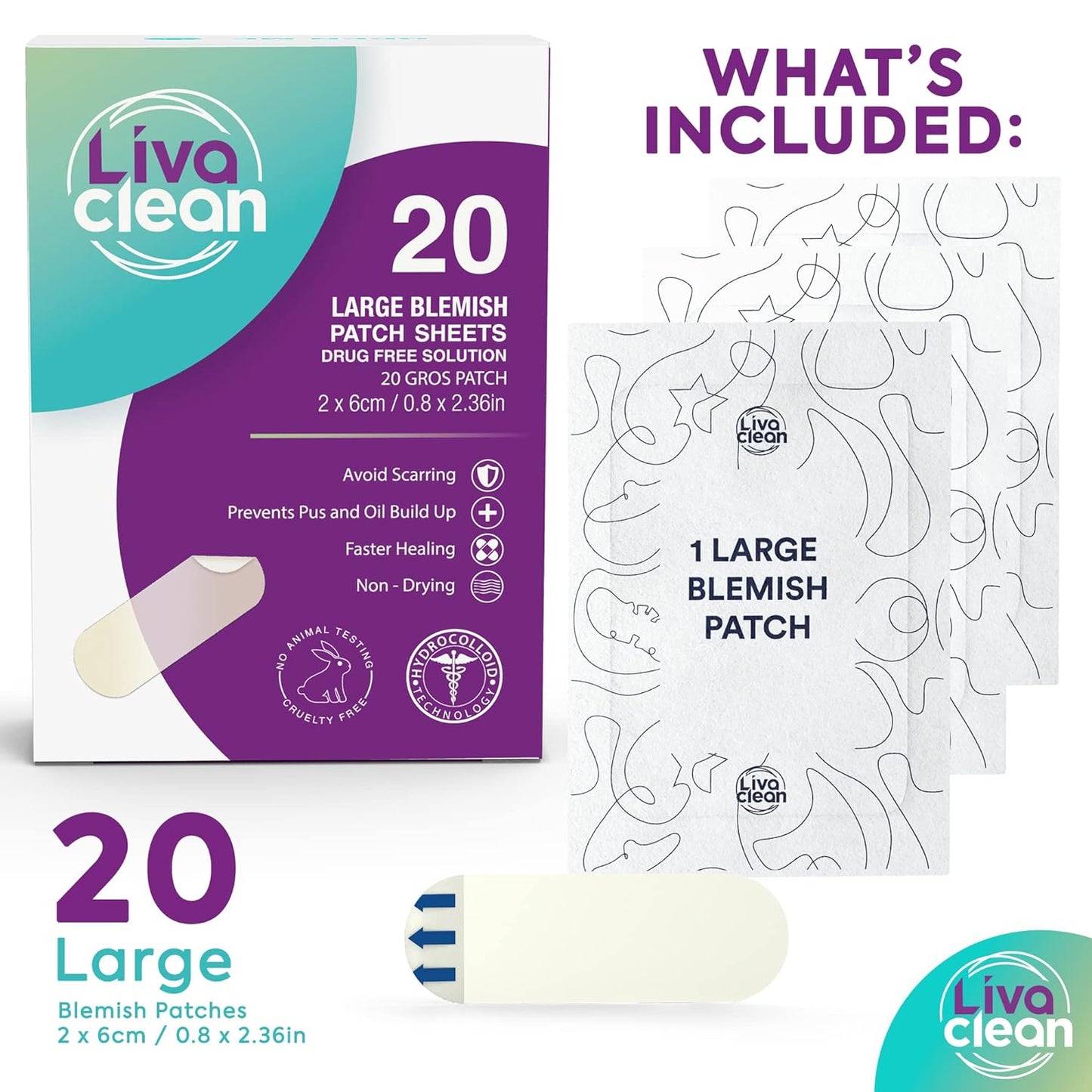 20CT Large Hydrocolloid Pimple Patches