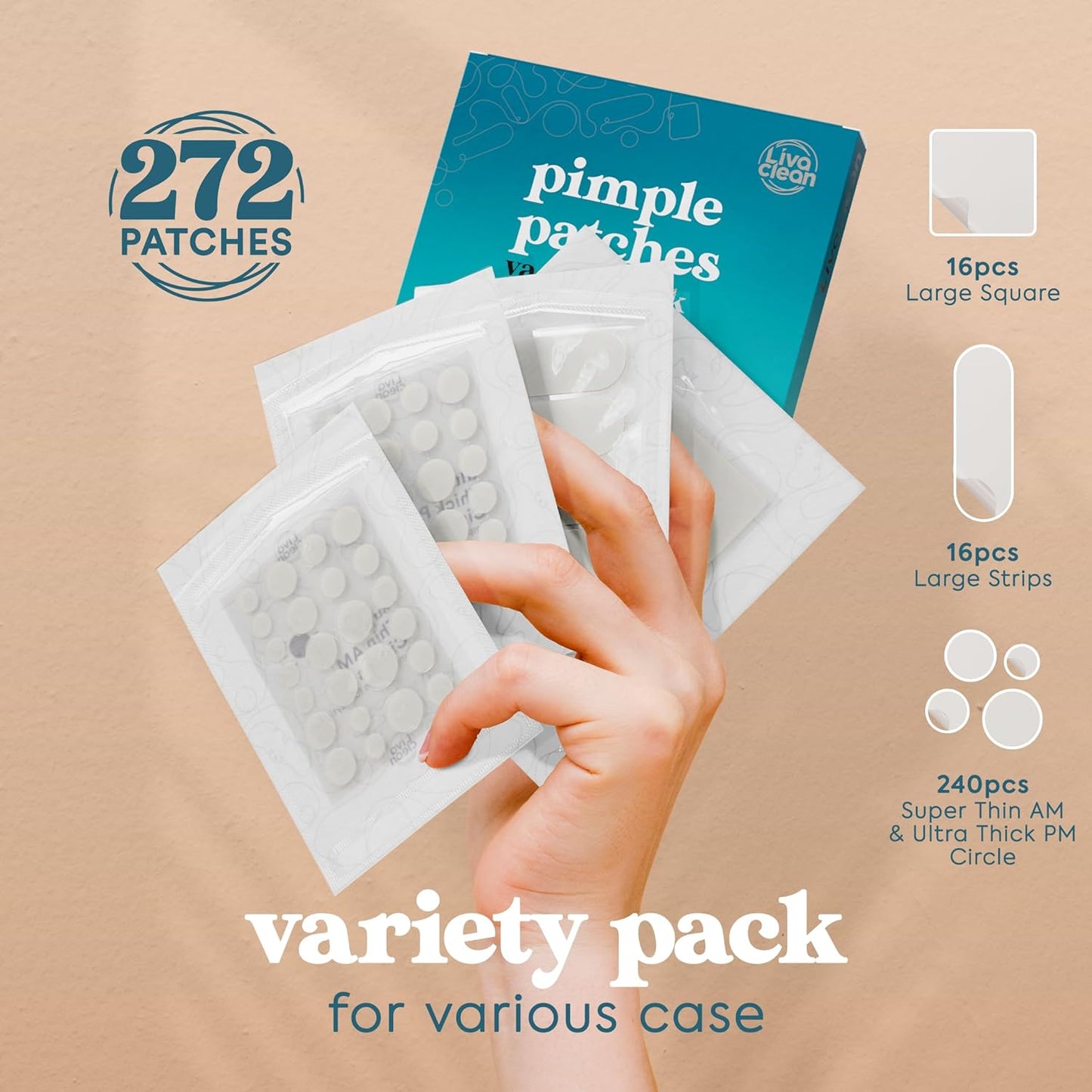 272 CT Pimple Patches Variety Pack w/ Tea Tree Oil, Salicylic Acid & Calendula Oil