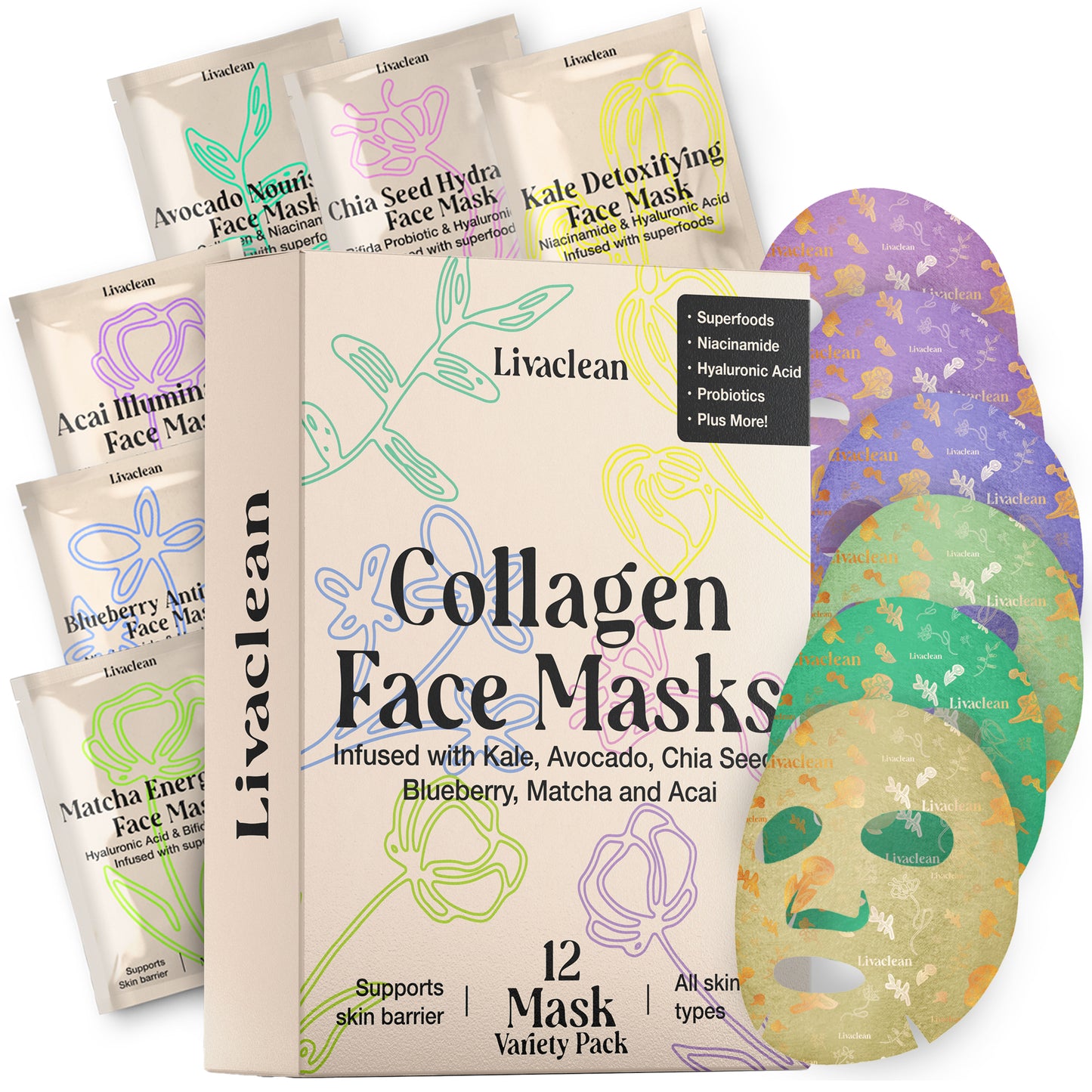 12 ct Collagen Face Mask with Superfoods