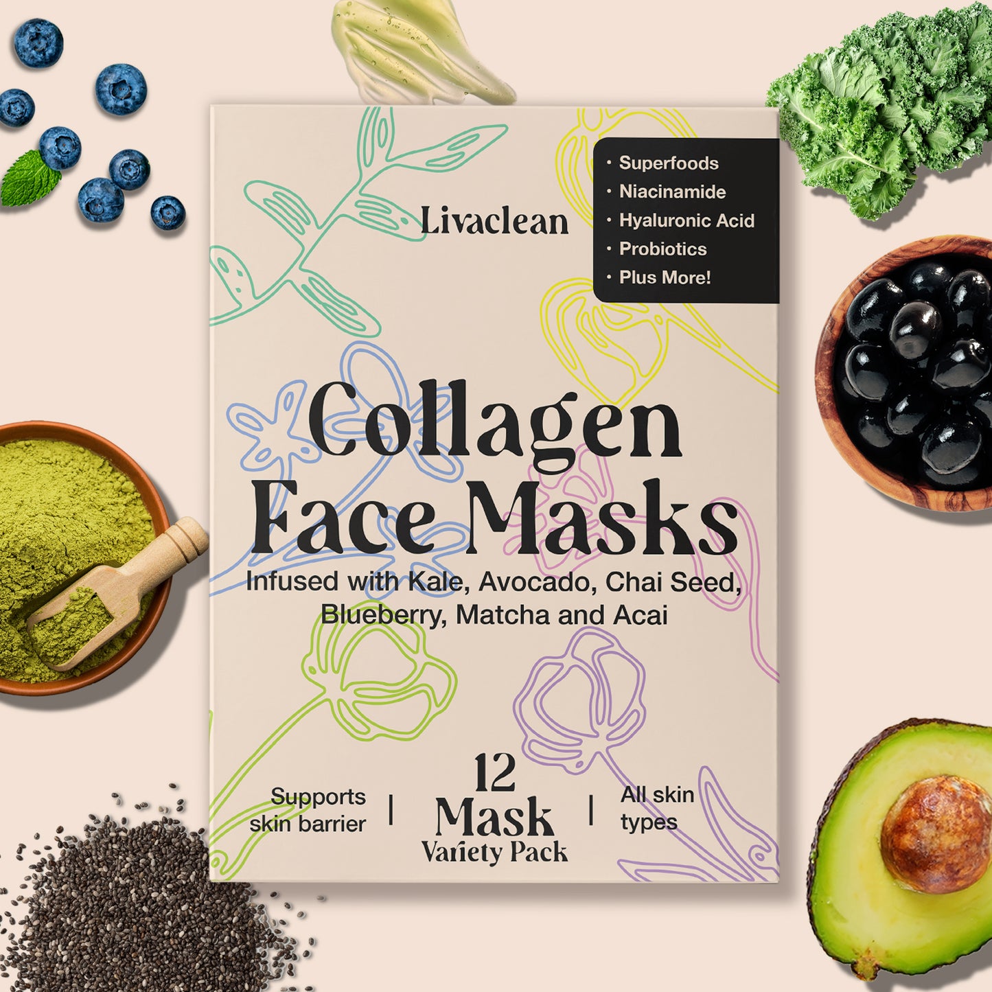 12 ct Collagen Face Mask with Superfoods