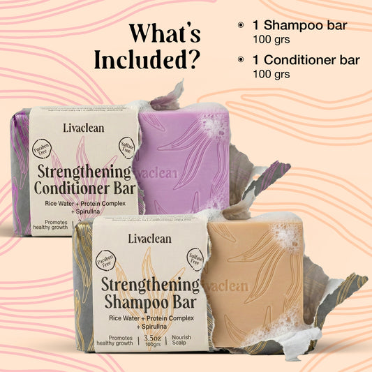 Rice Water Shampoo & Conditioner Bars w/Spirulina, Matcha, Hyaluronic Acid, & Coconut Oil