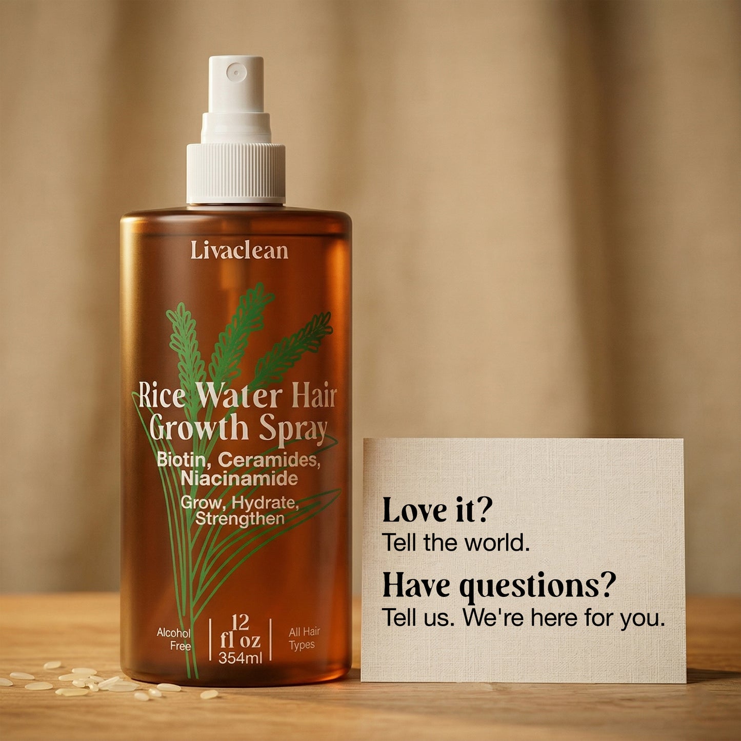 Rosemary & Rice Water Hair Growth Spray 12 fl oz – Biotin, Caffeine & Silk Protein