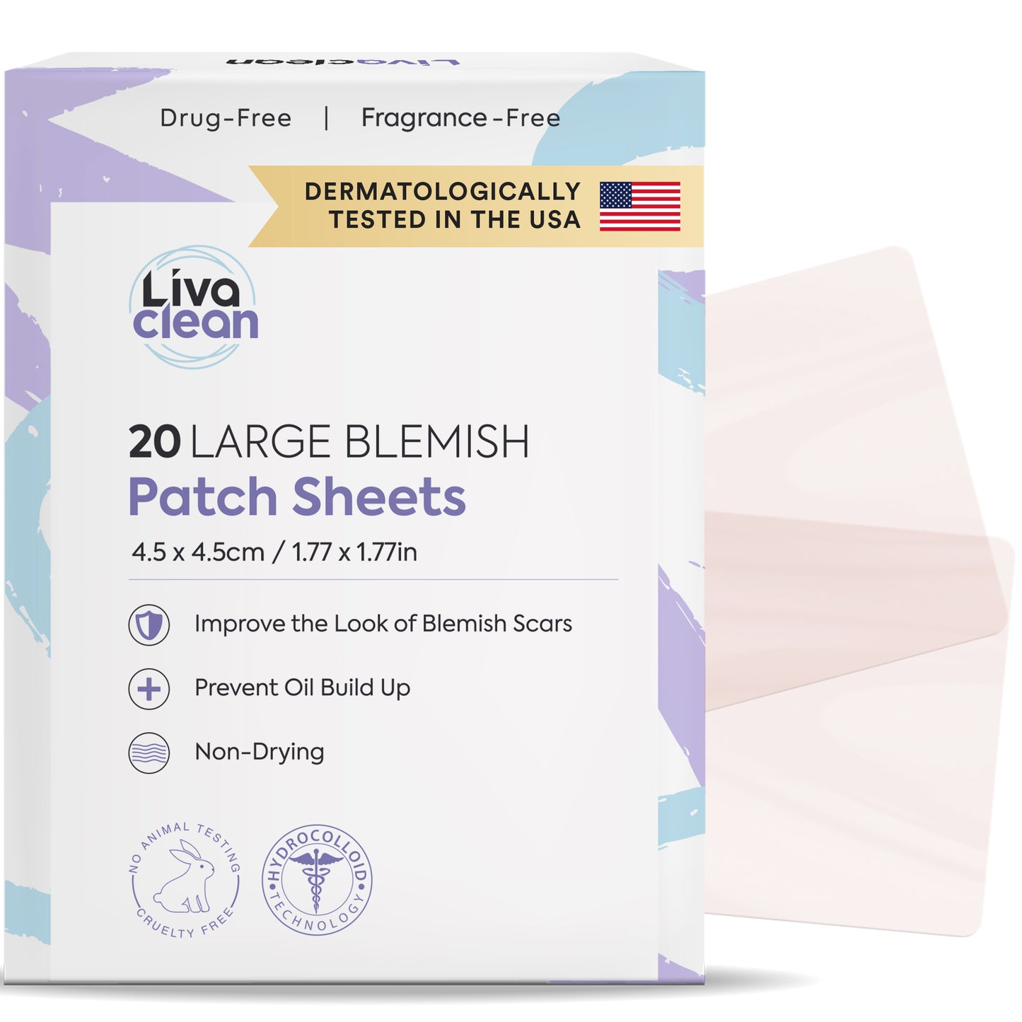 20CT Large Square Hydrocolloid Acne Patches