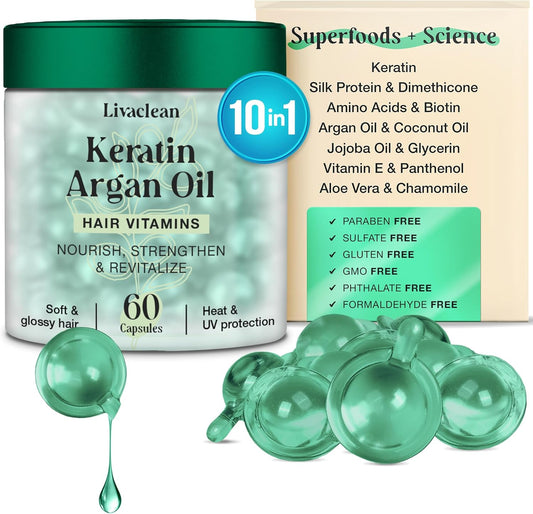 60ct Keratin & Argan Oil Hair Serum Capsules Vitamins