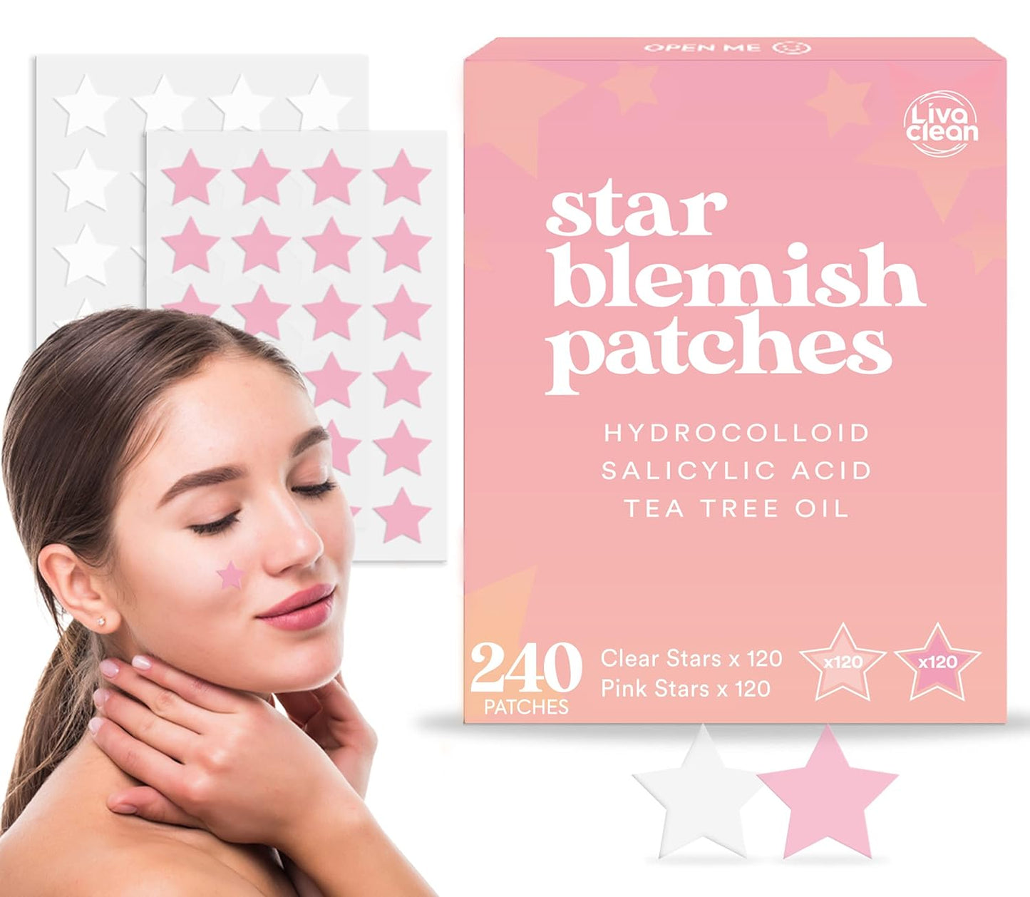 240 CT Pink & Clear Superstar Pimple Patches - w/Salicylic Acid & Tea Tree Oil