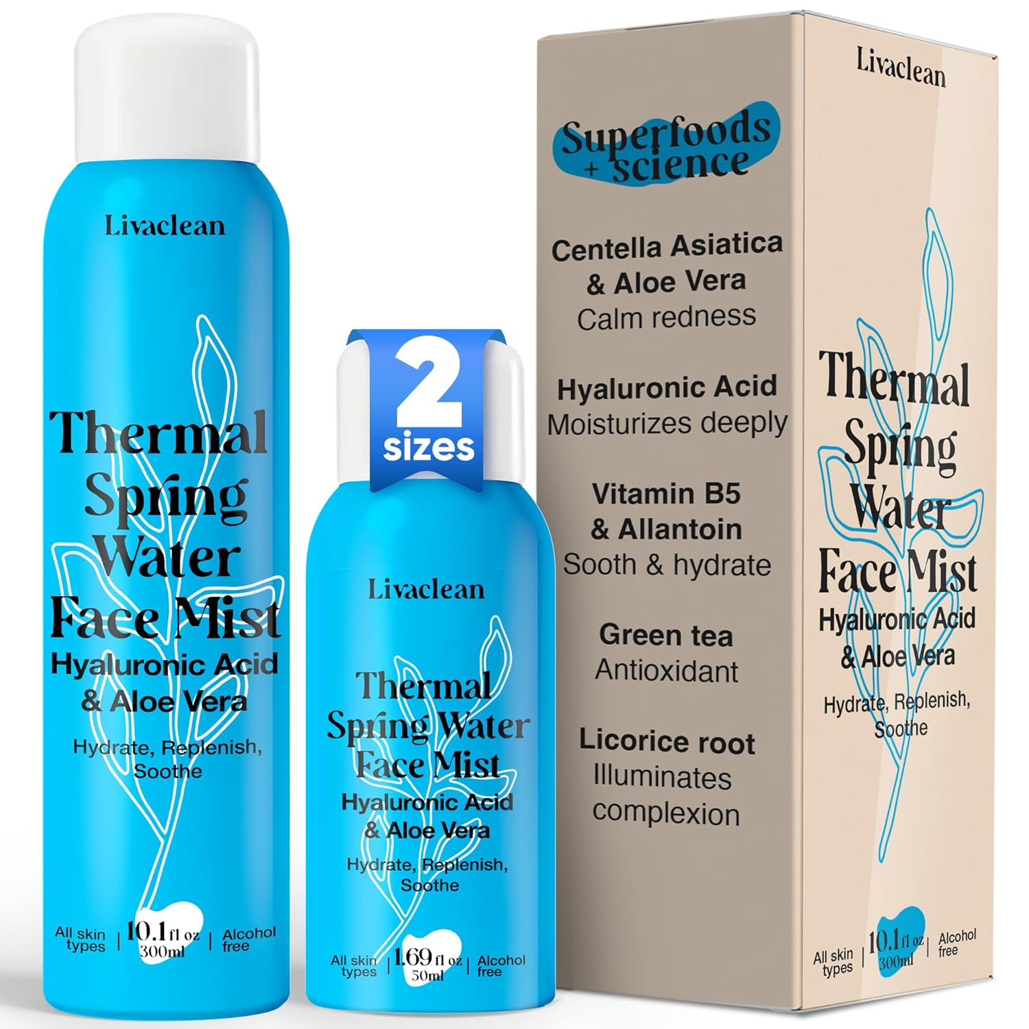 10 fl oz + 1.7 fl oz Thermal Spring Water Hydrating & Soothing Face Mist w/ Hyaluronic Acid & Aloe Vera - Image 1