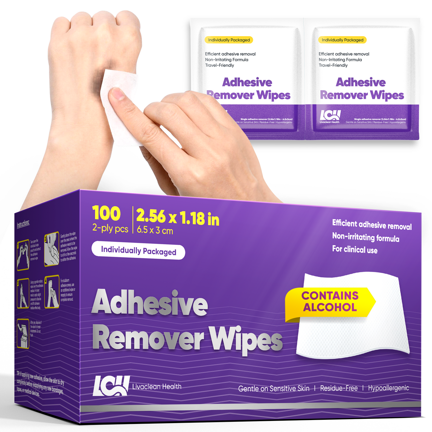 100 CT Adhesive Remover Wipes - Strong & Effective 2.56x1.18in (6.5x3cm)