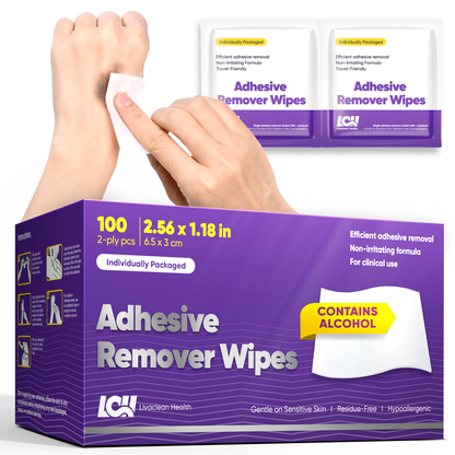 100 CT Adhesive Remover Wipes - Strong & Effective 2.56x1.18in (6.5x3cm)
