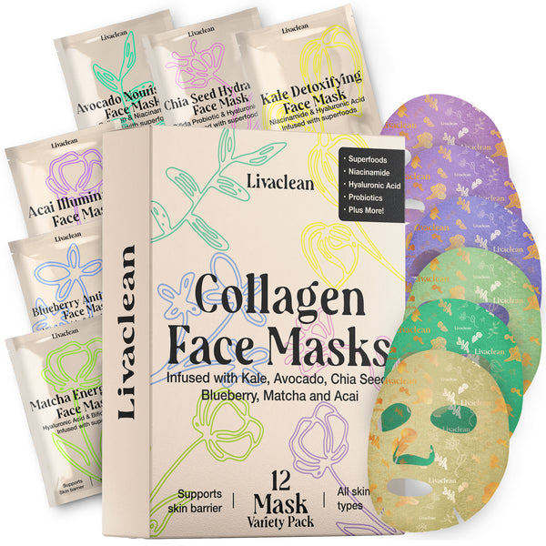 12 Pack Collagen Face Masks with Superfoods | LivaClean