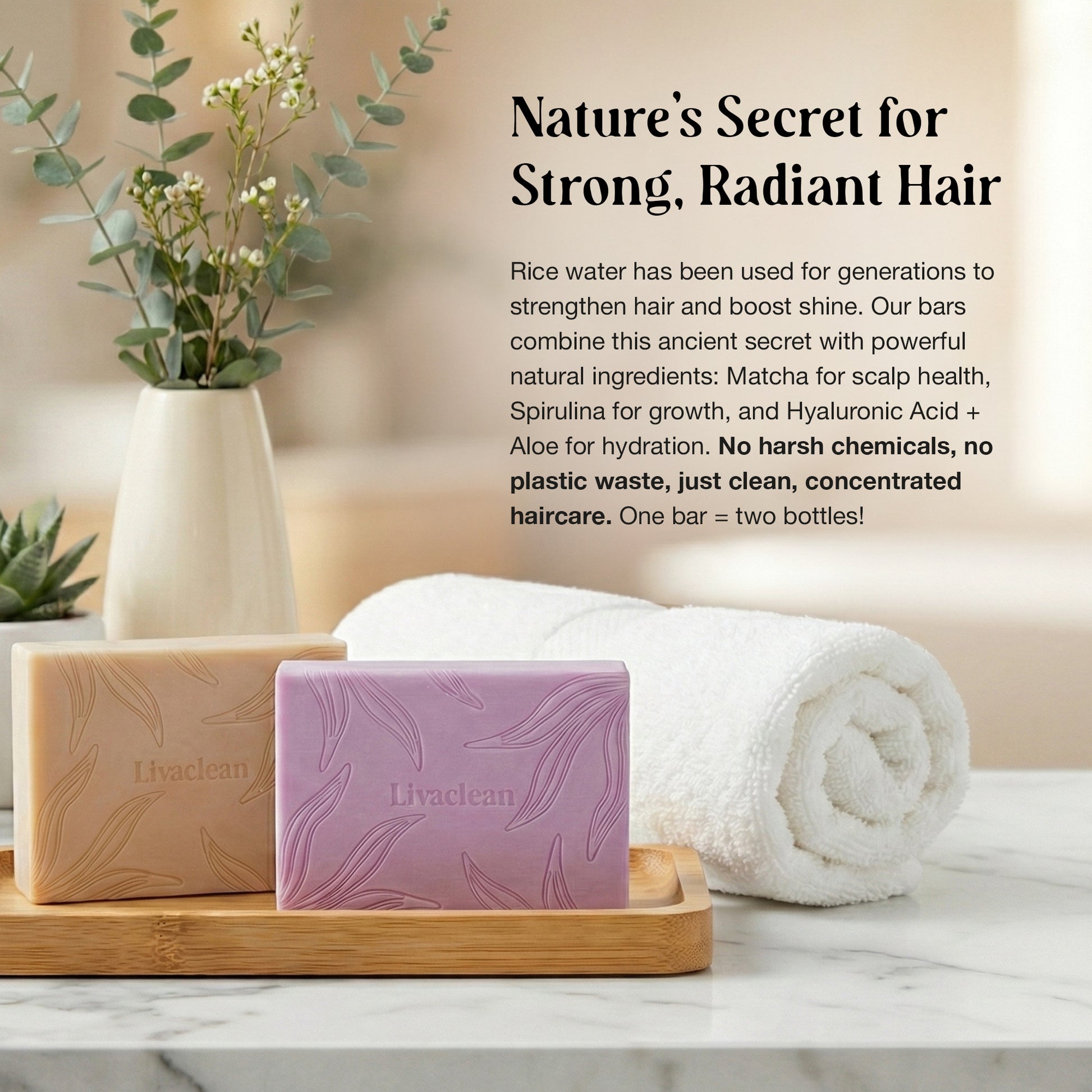 Rice Water Shampoo & Conditioner Bars w/Spirulina, Matcha, Hyaluronic Acid, & Coconut Oil - Image 8