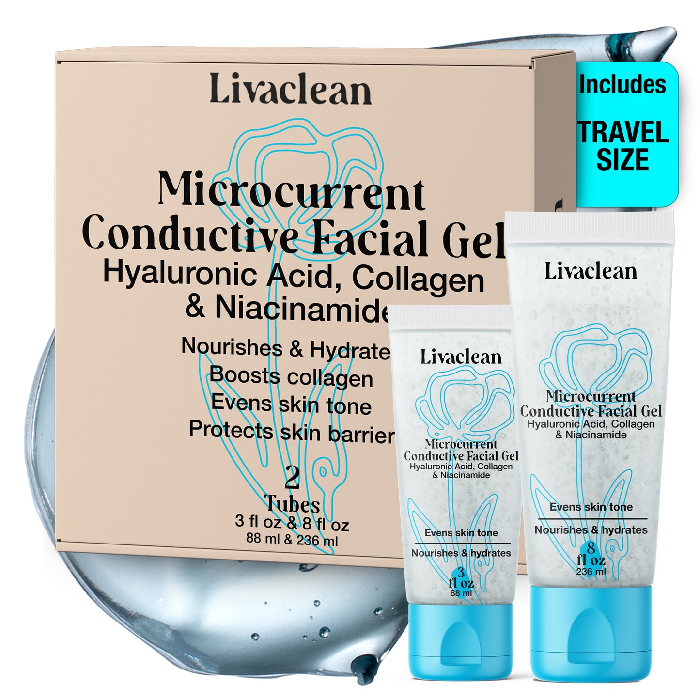 2 Pack Conductive Hydrating Gel for Microcurrent 8Oz & 3Oz