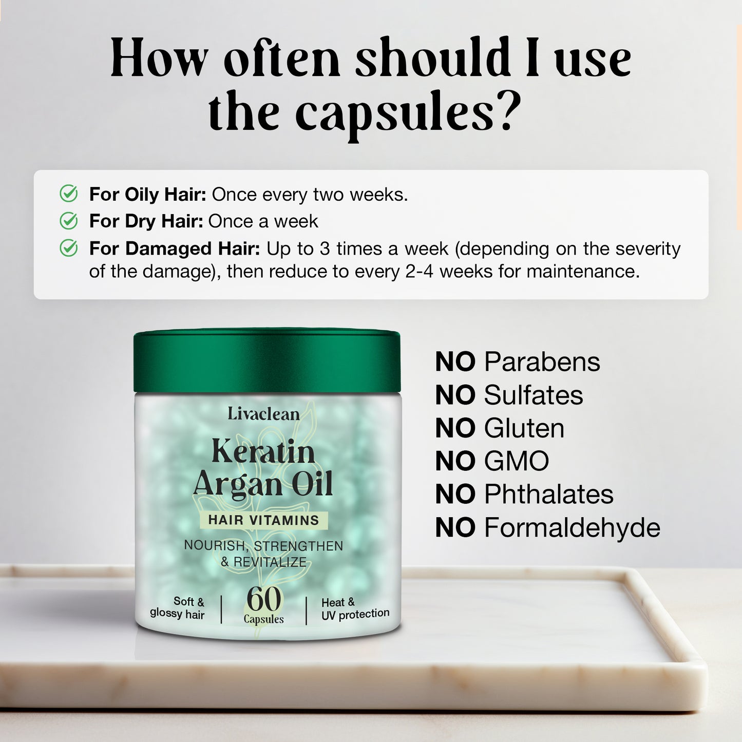 60ct Keratin & Argan Oil Hair Serum Capsules Vitamins