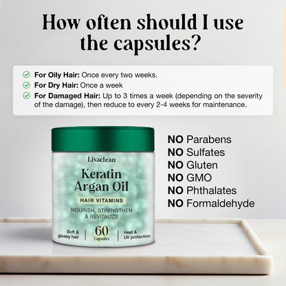 60ct Keratin & Argan Oil Hair Serum Capsules Vitamins