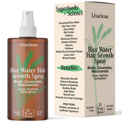 Rosemary & Rice Water Hair Growth Spray 12 fl oz –  Biotin, Caffeine & Silk Protein