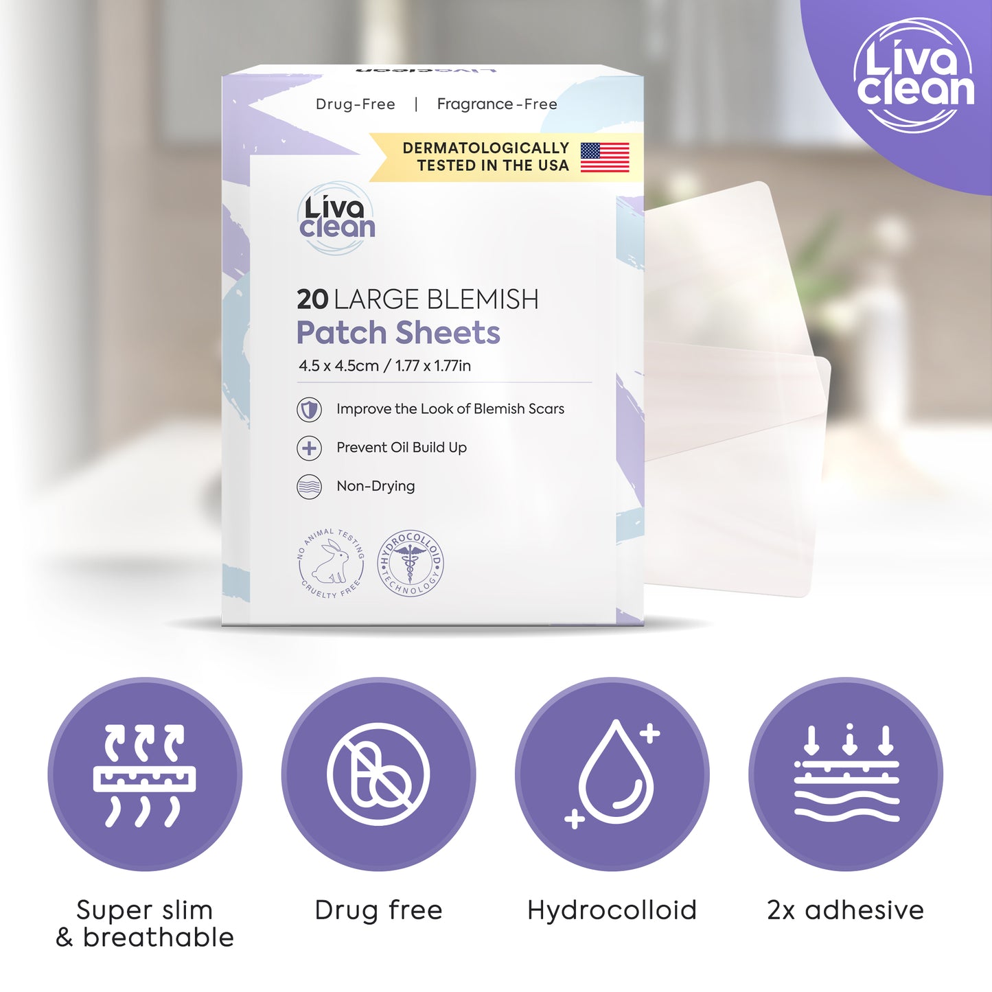 20CT Large Square Hydrocolloid Acne Patches